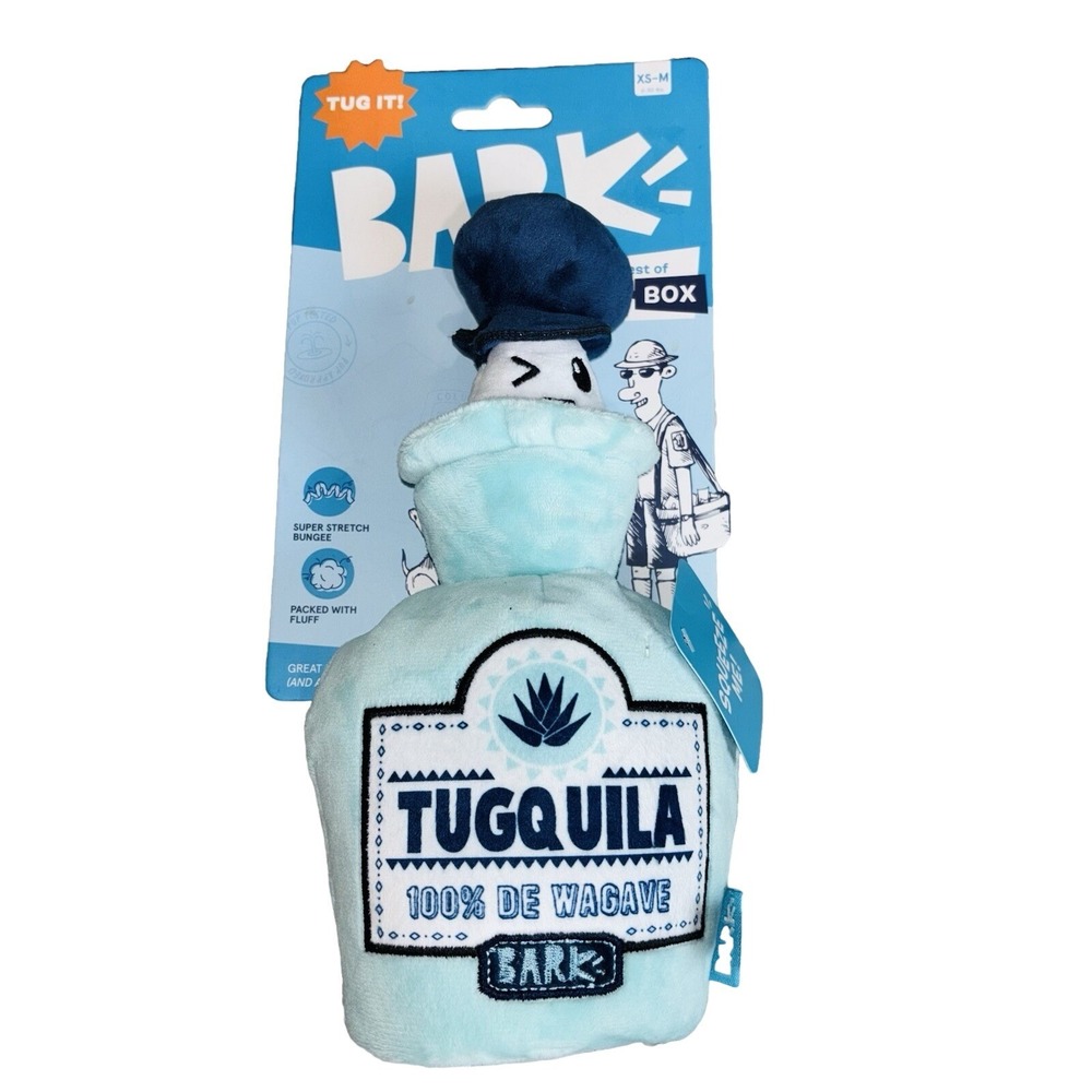 New Dog Toy BarkBox Tugquila 100% De Wagave Plush Squeaky Bungee Bark Box